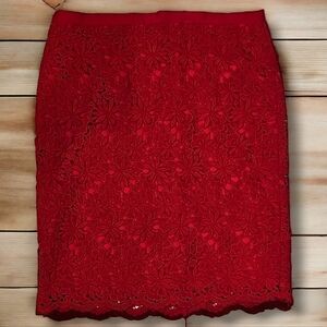 Talbots Red Crocheted Overlay Pencil Skirt - Size 16